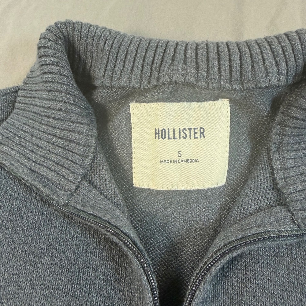 Hollister Mens Quarter Zip Sweater Small Gray Mock Neck Cotton Blend Pullover - Picture 3 of 7